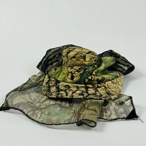 Vintage Camo Camouflage Hunting Snapback Hat Mosquito Net Face Mask USA - Picture 1 of 5
