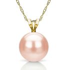 Pearl Pendant 14k Yellow Gold Chain 8-8.5mm Pink Cultured Round Freshwater