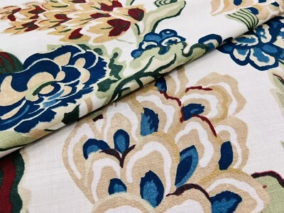 Thibaut Floral Print Linen Upholstery Fabric- Navesink / Cream Navy #F985033 - Image 1 of 4