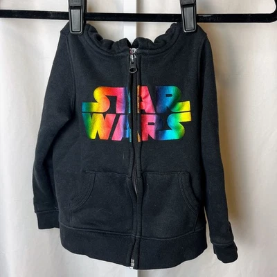 Star Wars Toddler Hoodie 4T Black Zip Up Sweatshirt Spotted Zebra Rainbow Logo - Image 1 of 4