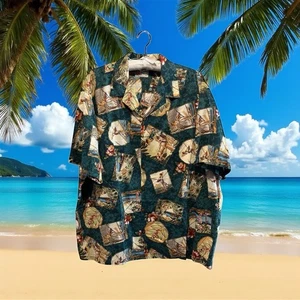 HILO HATTIE Hawaiian Shirt MEN 3XL Vintage Island Girls Scenery Floral Teal Grn - Picture 1 of 10