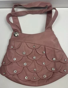 Renato Angi Pink Genuine Leather Shoulder Bag Crystal Embellished Made in Italy - Picture 1 of 20