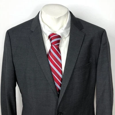 Hugo Boss 40R 100% Wool Button Blazer Coat Jacket Dark Gray MINT - Image 1 of 4