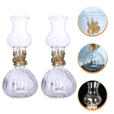  2 Pcs Kerosene Lamps Vintage Oil Outdoor Chamber Clear Glass Indoor Lantern - Image 1 of 4