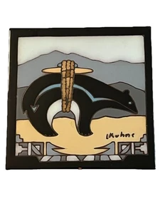 1984 Leone Kuhne 6" Bär Ofen gebrannte Fliese Untersetzer Wandkunst von Earthtones signiert - Bild 1 von 6