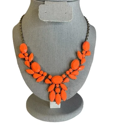 Bold Orange Statement Necklace vintage retro chic old money pendant J. Crew - Image 1 of 4