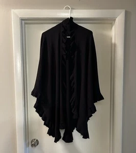 Cozy Knit Black Ruffled Women’s Wrap/Shawl By 2Chic - Picture 1 of 5