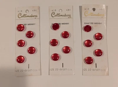15 Vintage Costumakers Red Pearl Shank Buttons Size 22 (9/16") New In Package - Image 1 of 4