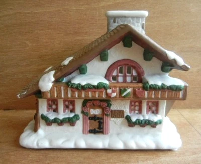 PARTYLITE SWISS CHALET HOUSE 'EDELWEISS' PORTAVELAS DE TÉ O VOTIVO PORCELANA Foto 1 de 4