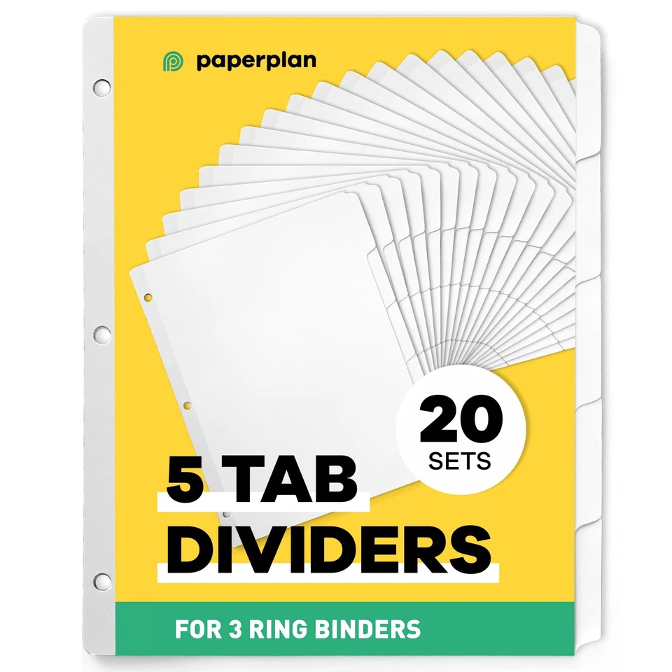 Binder Dividers with Tabs - (Set of 20) x 5 Tab Dividers for 3 Ring Binders, ... - Image 1 of 4
