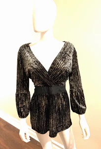 Blusa Top Nine West Pana Negra Envolvente M Brillante Brillo Sexy Fecha Noche Elegante M - Imagen 1 de 12