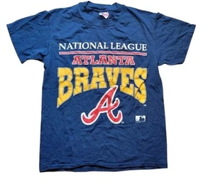 Vintage Atlanta Braves 1992 National League MLB Made USA T-Shirt Medium Blue - Picture 1 of 7