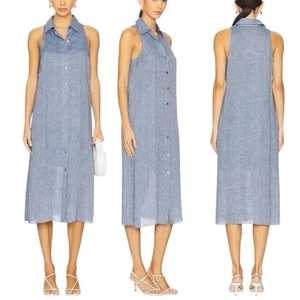 $395 New Theory Hemp Sleveless Shirt Dress In Chambray Size L Button NEW - Picture 1 of 16
