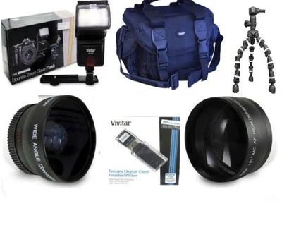 NIKON D3100  D3200  ESSENTIAL ACCESSORY KIT GADGET BAG 3 LENSES FLASH TRIPOD - Image 1 of 4