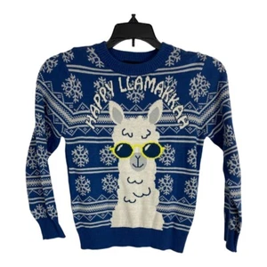 Suéter Happy Llamakkah Niños Pequeños 5T Azul Manga Larga Navidad Nieve NUEVO - Imagen 1 de 6