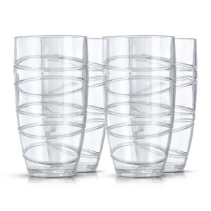 4 Tall Tumbler Glasses Reusable Plastic Clear Swirl Summer Party BBQ Picnic 600m - Picture 1 of 18