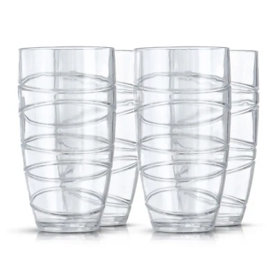 4 Tall Tumbler Glasses Reusable Plastic Clear Swirl Summer Party BBQ Picnic 600m - Image 1 of 4