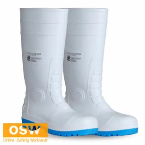 BN WHITE FOOD INDUSTRY SAFETY ANTI-SLIP ANTI-STATIC STEEL TOE CAP WORK GUMBOOTS - Foto 1 di 4
