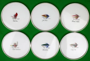 6er Set handbemalte Forellen Fliegen Milchglas/Sterling Rand Untersetzer von Carwin - Bild 1 von 9