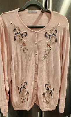 Women's Kate Hill Sweater front open cardigan pink Long sleeve Size 2X Foto 1 de 4