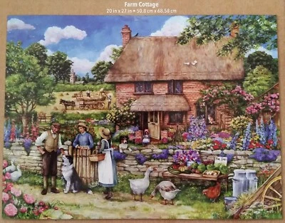 Rompecabezas Milton Bradley 1000 piezas FARM COTTAGE Familia Campo Flores 27x20 Foto 1 de 4
