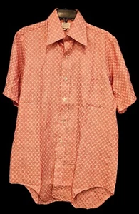 Vintage ENRO Shirt Mens 15 Medium Red Disco Leisure Long Collar Diamond 70s - Picture 1 of 10