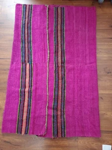 Beautiful Large Vintage Hand Woven Wool Blanket 60” X  82” Purplish Pink - Picture 1 of 14