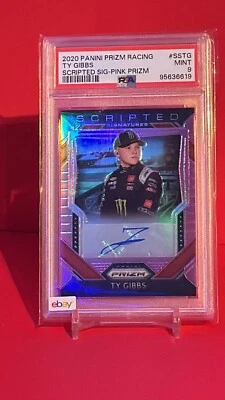 2020 Panini Prizm Racing Pink Prizm Scripted Signature Ty Gibbs PSA 9 /50 - Image 1 of 2