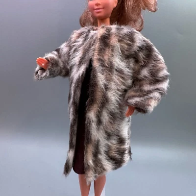 Leopard Coat Brown Dress Handmade 1 1.5" Doll Barbie Sized Vintage 70s/80s - Image 1 of 4