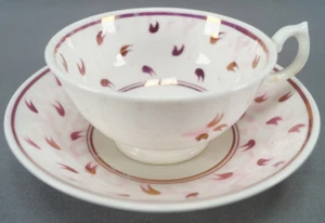 Pair of British Pink Luster Bone China Tea Cups & Saucers Circa 1830s - 1840s - Picture 1 of 12