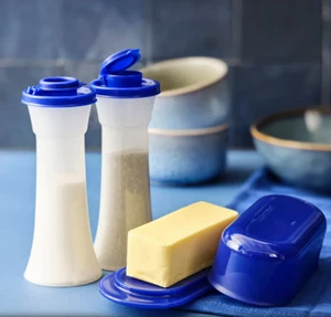 NEW Tupperware tabletop accessories Large salt pepper shaker and sm butter dish