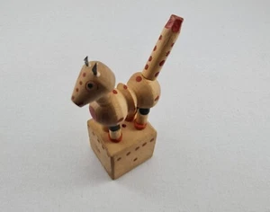 Handmade Primitive Vintage mini Wooden Doge shape Push Up Button Collectable Toy - Picture 1 of 12