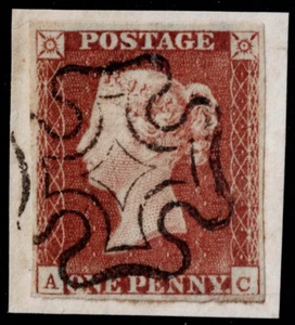 1841 1d Red Black Pl 10 AC 4m Superb Maltese Cross Tied Piece Superb Cat.£190.00 - Picture 1 of 1