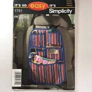 Simplicity 1751 Car Seat Organiser Back Pockets Behind Tidy Cut Used Pattern - Picture 1 of 10