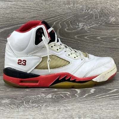 Zapatos Atléticos Air Jordan 5 Rojo Fuego De Colección Para Hombre Talla 10 Blanco Rojo Cuero Raros Foto 1 de 4