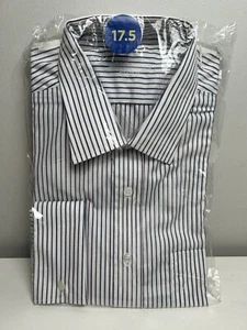 Alexandre London 17.5 44 White Blue Violet Striped Button Dress Collar Shirt New - Picture 1 of 13