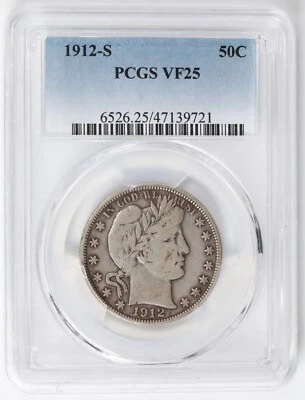 1912-S Silver Barber Half Dollar NGC VF 25 - Image 1 of 4