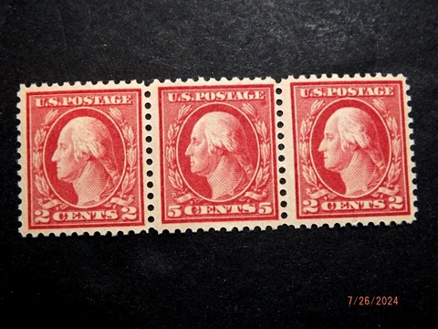 Mint US Stamps -  Scott 505   5c Rose  (ERROR)  Strip of 3  -    F-VF OG NH Cover