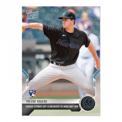 2021 TOPPS NOW #60 TREVOR ROGERS (RC) - STRIKES OUT 10 IN MARLINS WIN - 4/10/21 - Image 1 of 2