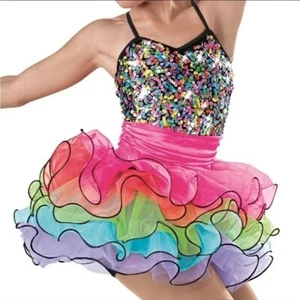 Weissman rainbow sequin puffy tulle tutu dancewear dance costume shirt leotard l - Picture 1 of 8