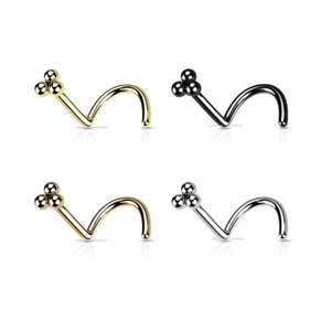 Nose Stud Screw Hook Curve Triangular Ball Cluster Top Surgical Steel Piercing - Picture 1 of 6