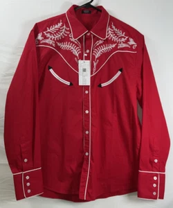 Neu mit Etikett Coofandy bestickt rot & weiß Western-Stil Langarmhemd Medium für Herren - Bild 1 von 7
