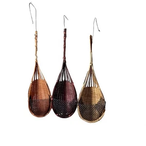 3x woven oval bamboo hanging basket orchid flower pot retro balcony window decor - Picture 1 of 19