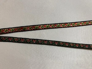 Vintage Red Flowers on Black - Jacquard Ribbon 5/16" wide -2 Yards- - Picture 1 of 2