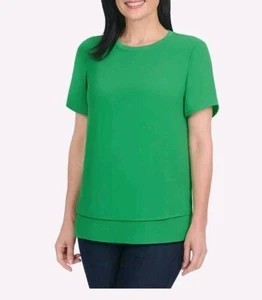 Hilary Radley Women's Short Sleeve Blouse, Green, XXL - Picture 1 of 3
