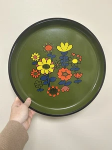 Vintage 13" MCM Kunststoff Melamin Tablett Avocado mit Pop Art Blumen Japan Flower Power - Bild 1 von 5