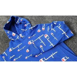 Champion Hoodie All Over Print Pullover Sweatshirt Blue White XL - Picture 1 of 9