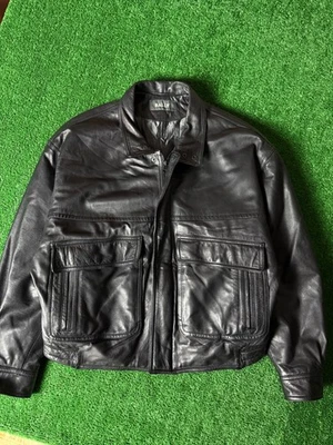 BALLY Vintage Black Leather Bomber Aviator Jacket Men Size M - Image 1 of 4
