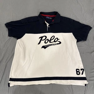 Polo Ralph Lauren Camicia Uomo 2XB Bianco Spellout Logo Rugby RL 67 Vintage - Foto 1 di 12