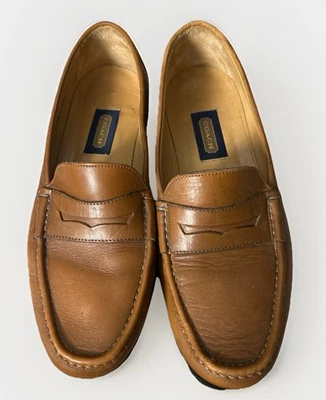 Coach Penny Loafers Shoes Brown Tan Leather Made In Italy Mens Size 10 D - Image 1 of 4